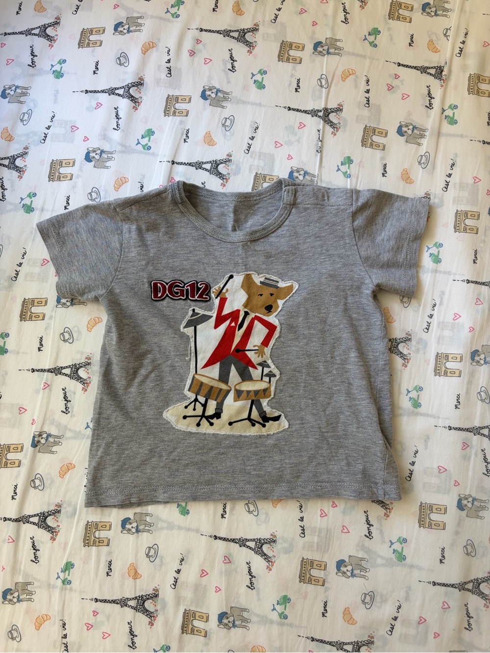 Dolce & Gabbana baby shirt Gray Short Sleeve Tee with Drummer Bear Graphic